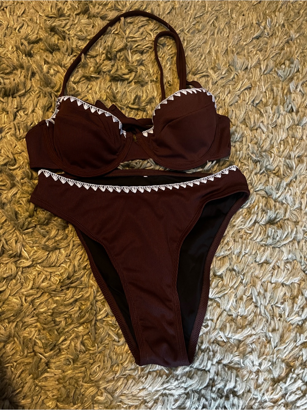CupShe Brown Ribbed Bikini Set